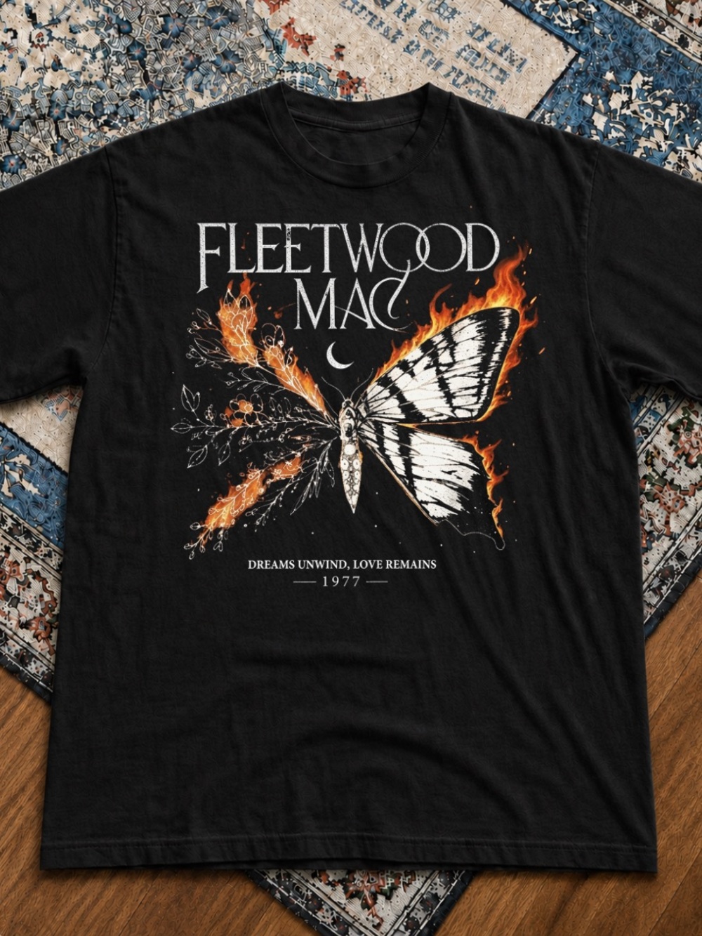 Men's Black Graphic Tee - Butterfly Flame Design